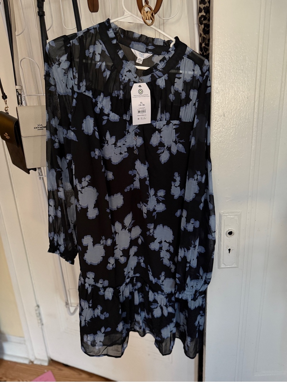 Time and Tru Black Dress with Light Blue Floral Print